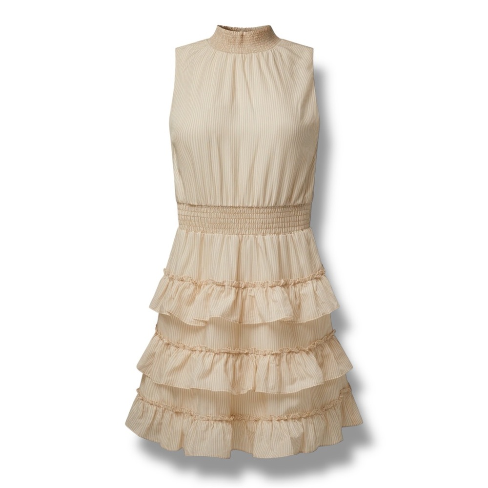 Rachel Parcell Halter Ruffle Mini Dress Tan Cream Stripe NWT